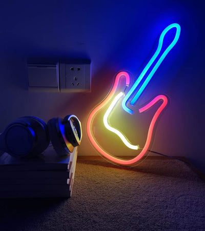 Letrero neón guitarra decoración hogar fiesta bar club