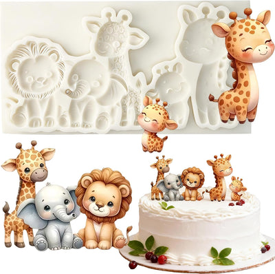 Molde de silicona 3D de jirafa león elefante para fondant y decoración de pasteles