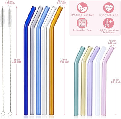 10 Popotes Vidrio Reutilizables Con Cepillos Bebidas