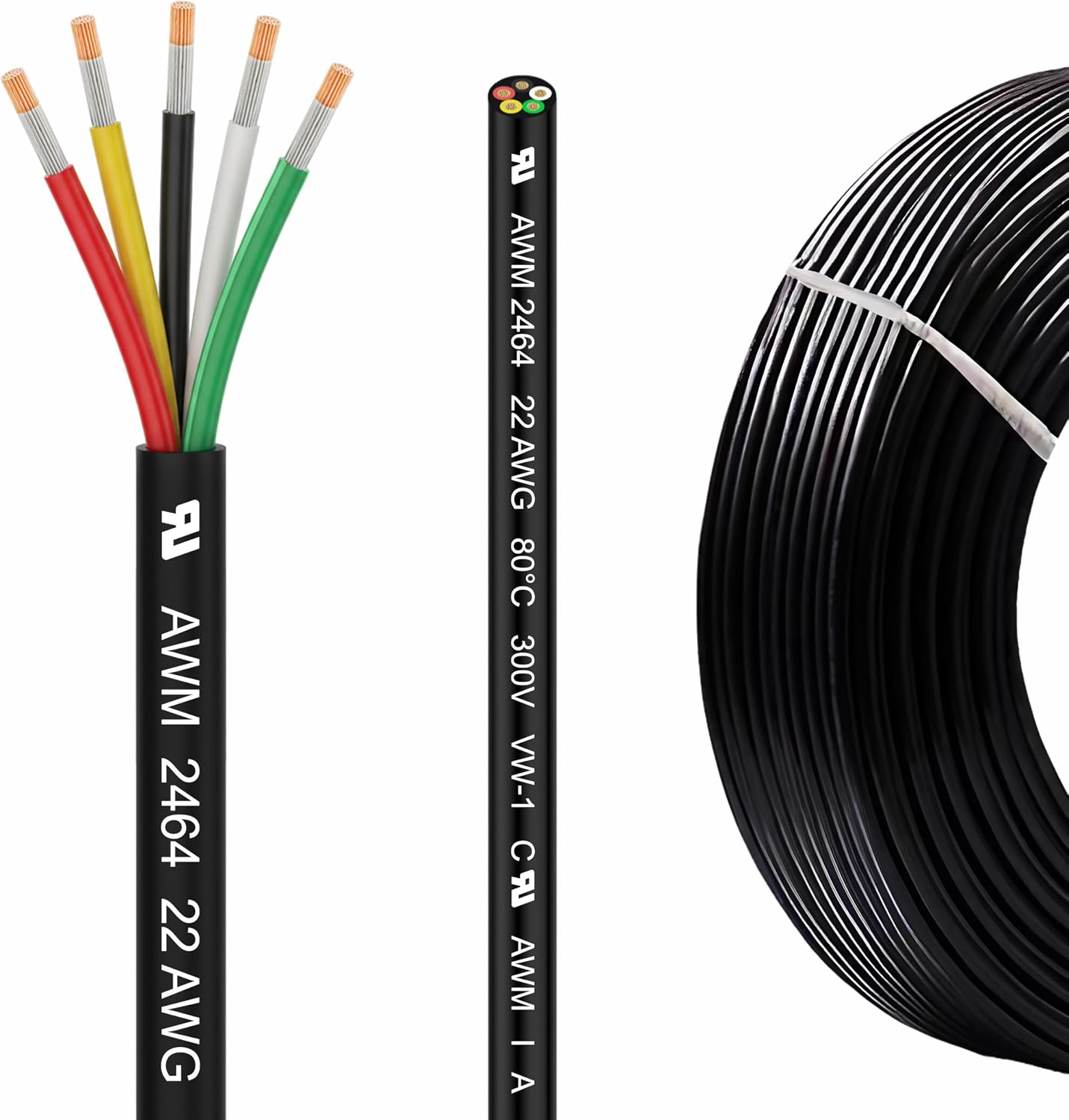 Cable eléctrico PVC 22 AWG 5 conductores 50ft