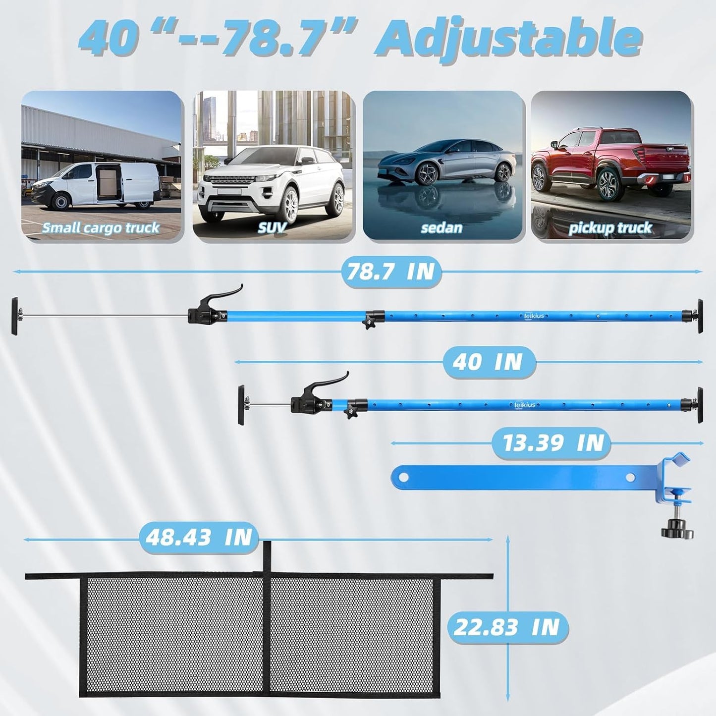 Barra carga ajustable 79" divisor camioneta antiderrap