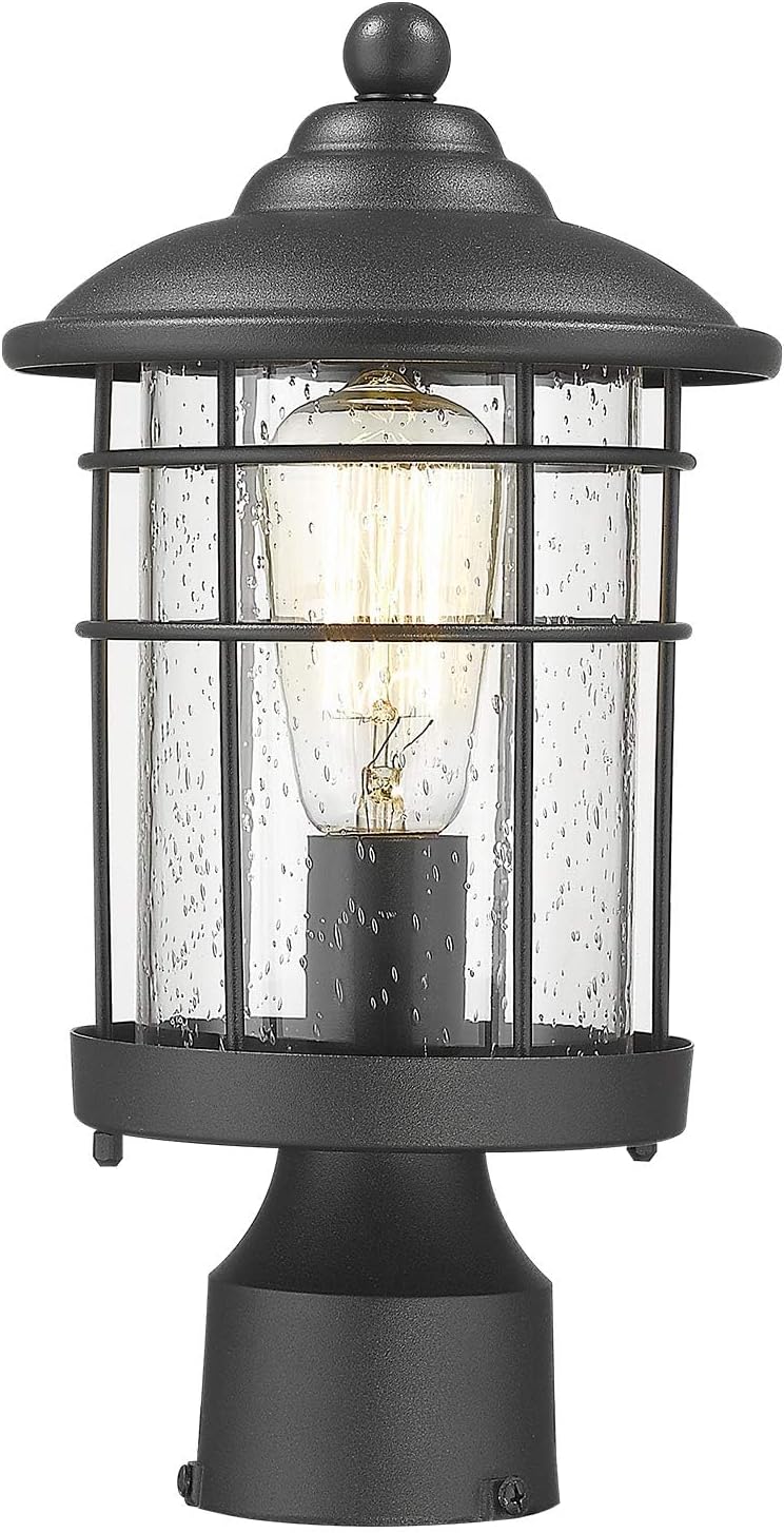 Farol poste exterior 13" negro vidrio sembrado