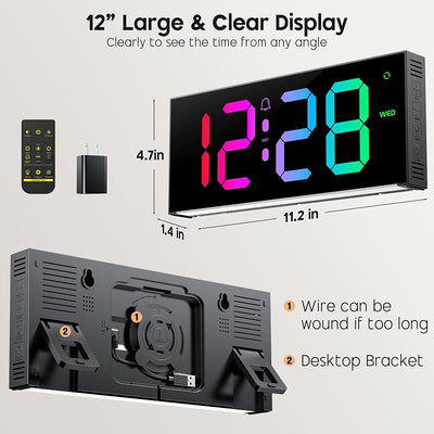 Reloj pared digital RGB con control remoto luz nocturna