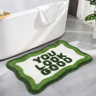 Alfombra baño absorbente suave verde irregular