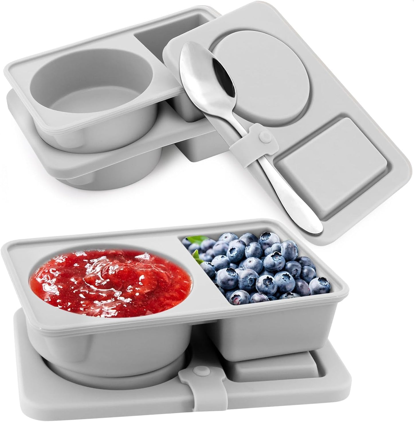 3 Pzas Contenedor Silicona Doble Compartimento Almuerzo