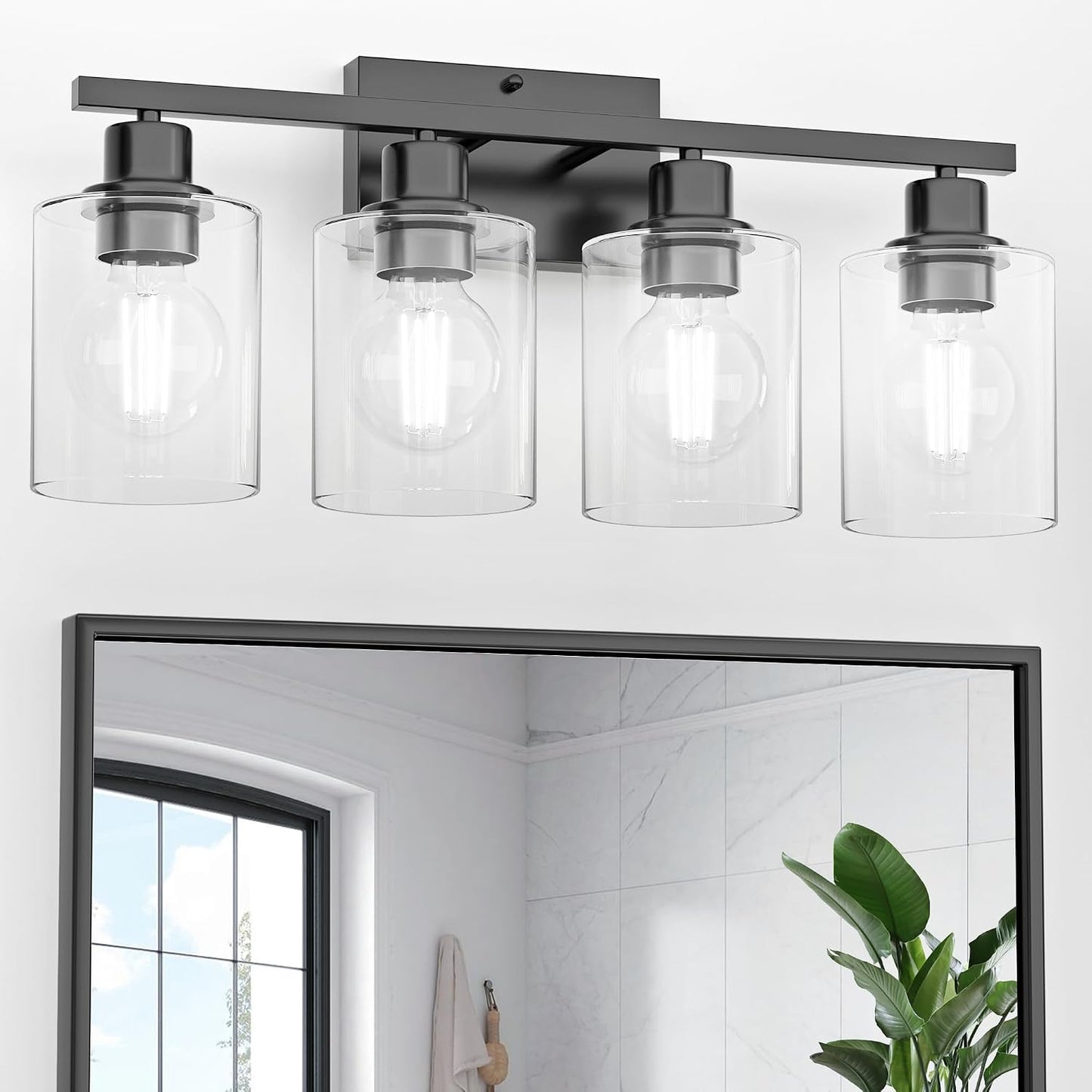 Aplique baño 24pulg 4 luces negras moderno e26