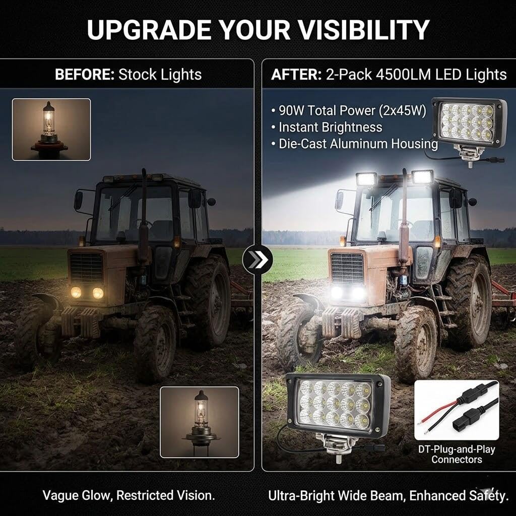 Barra LED 4x6pulg 45W 4500lm impermeable para tractores