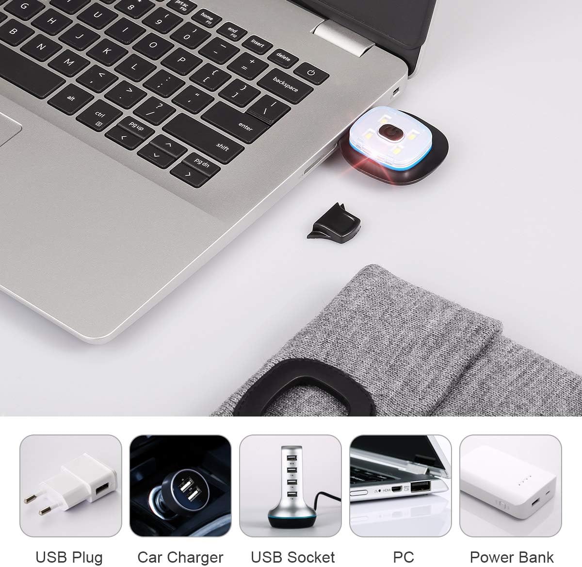 Gorro LED linterna frontal recargable USB unisex