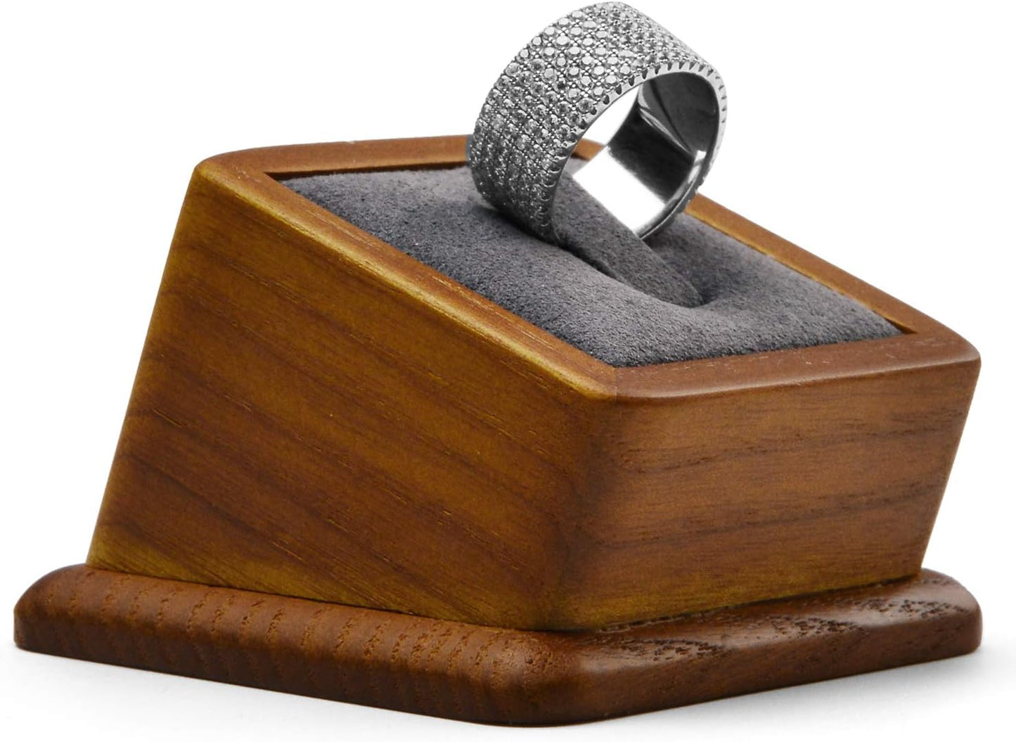 Soporte joyas madera anillo cuadrado pendientes gris