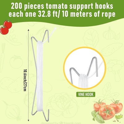 200 Ganchos Tomate Cordel 32.8ft para Jardín y Verduras