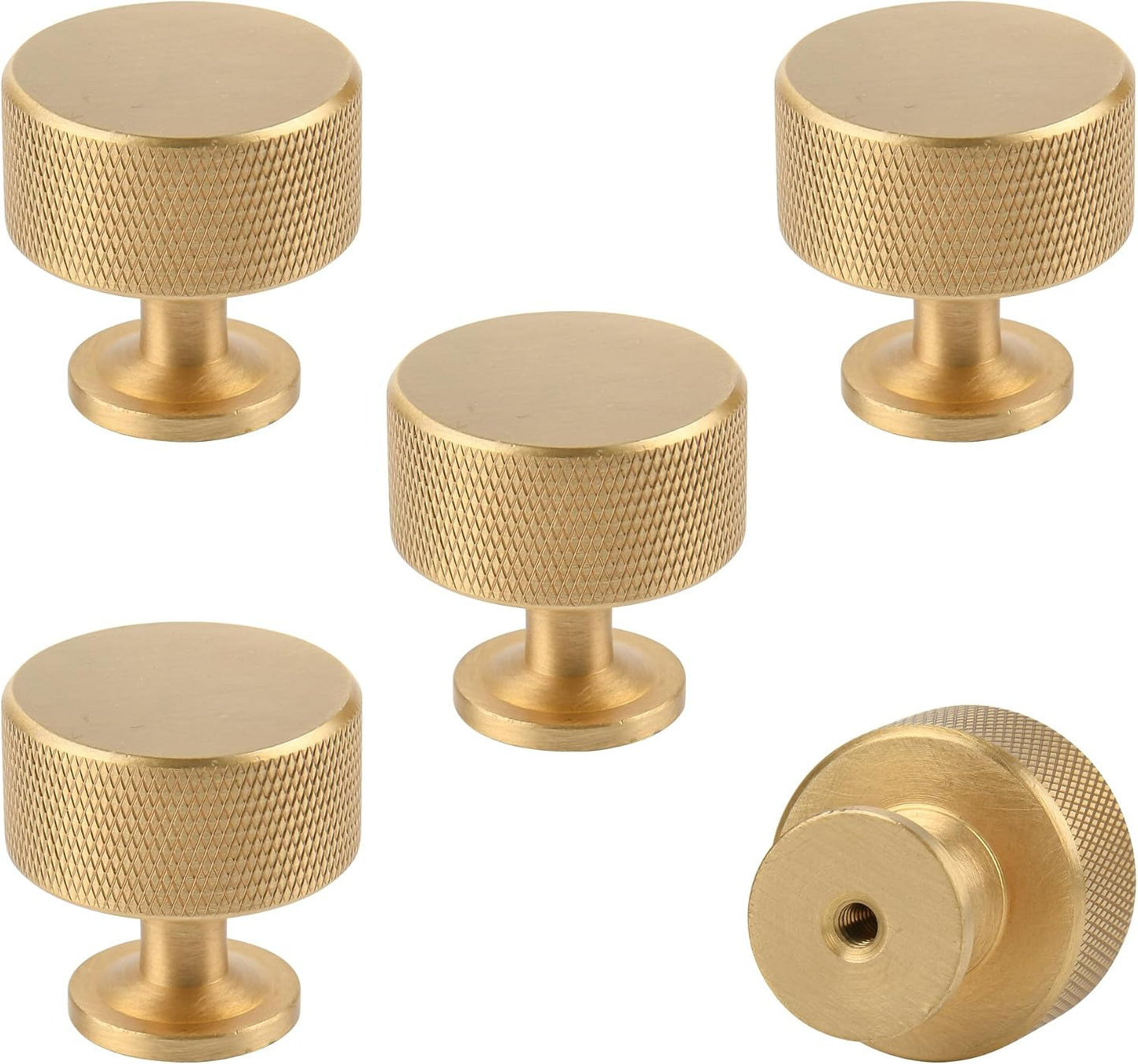 5 Manijas Latón Sólido Pomos Oro Cepillado