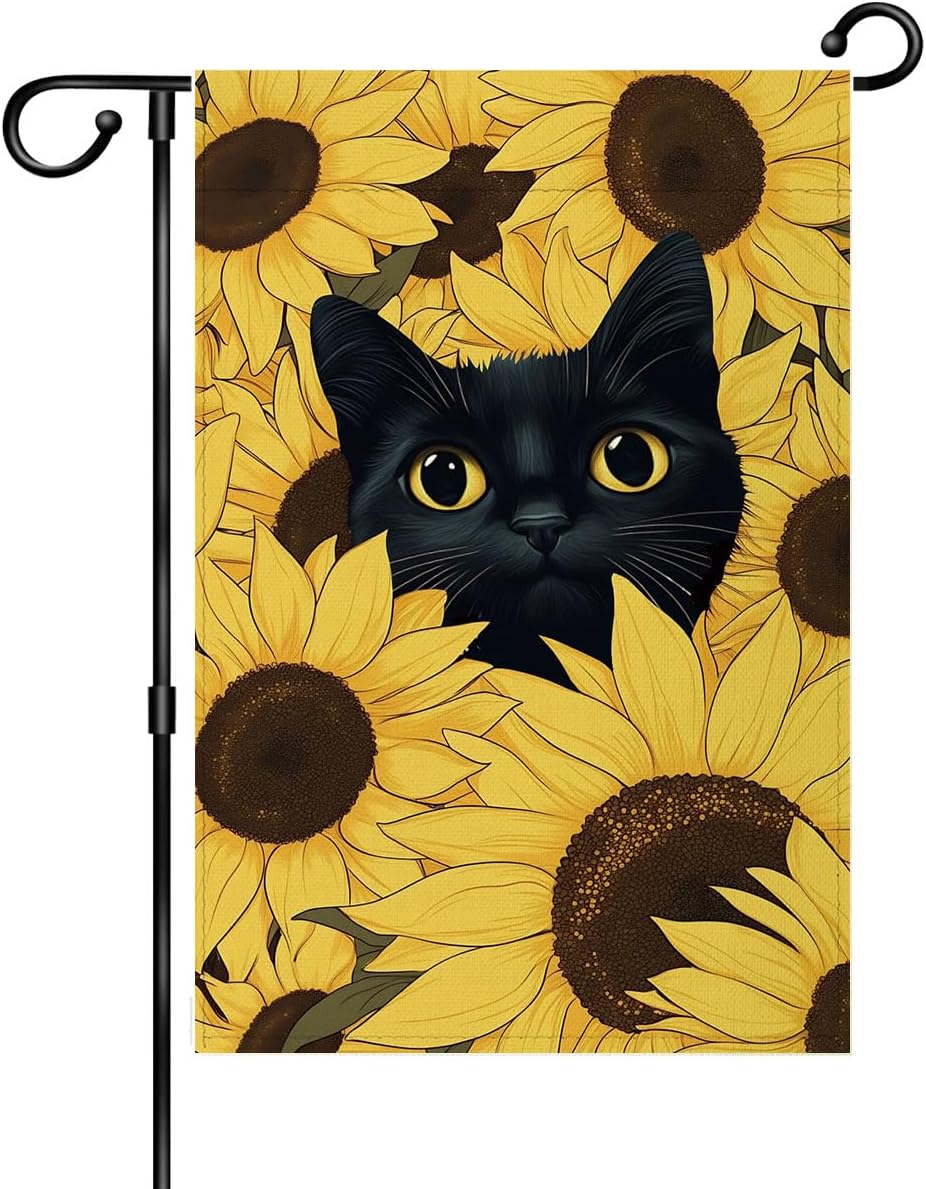 Bandera jardín gato negro 12x18" doble cara