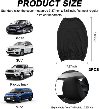 2 Fundas Reposacabezas Asiento Coche Tela Poliéster Negro Universal