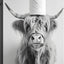 Arte de pared vaca altas tierras baño blanco y negro