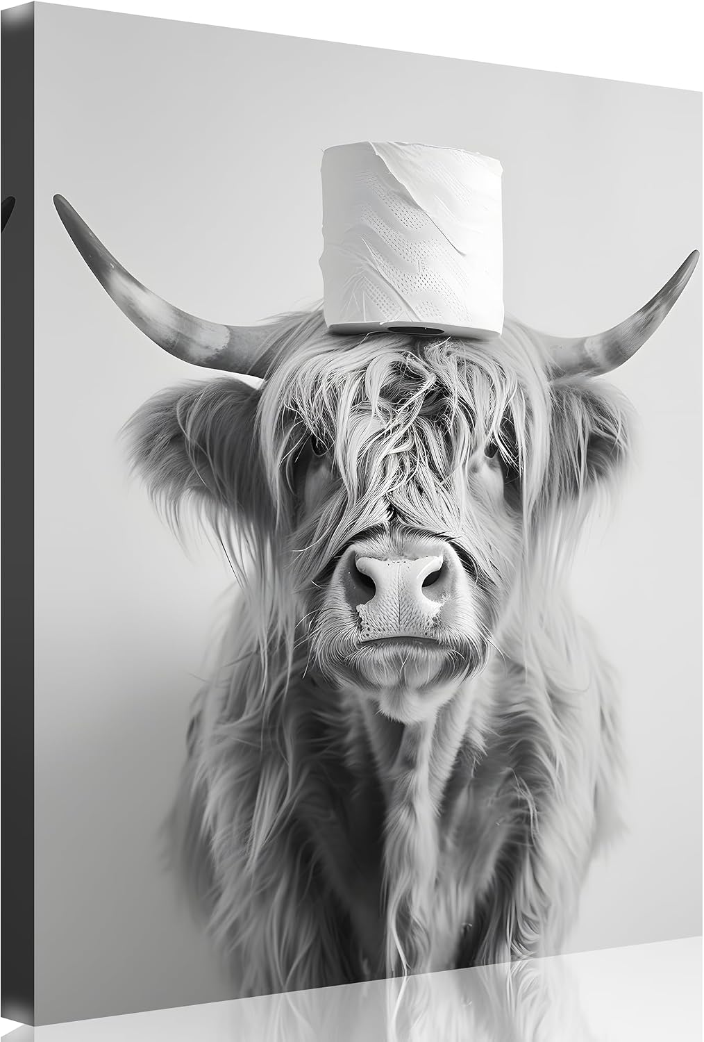 Arte de pared vaca altas tierras baño blanco y negro