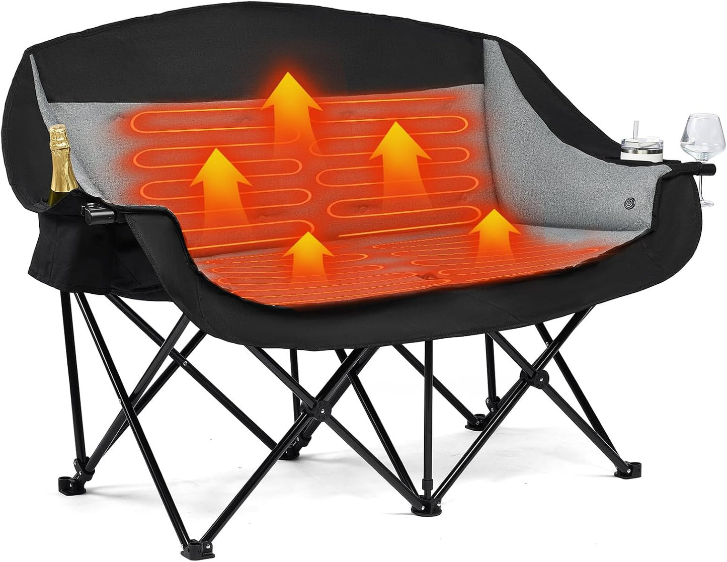 Silla camping doble climatizada acolchada plegable para 2