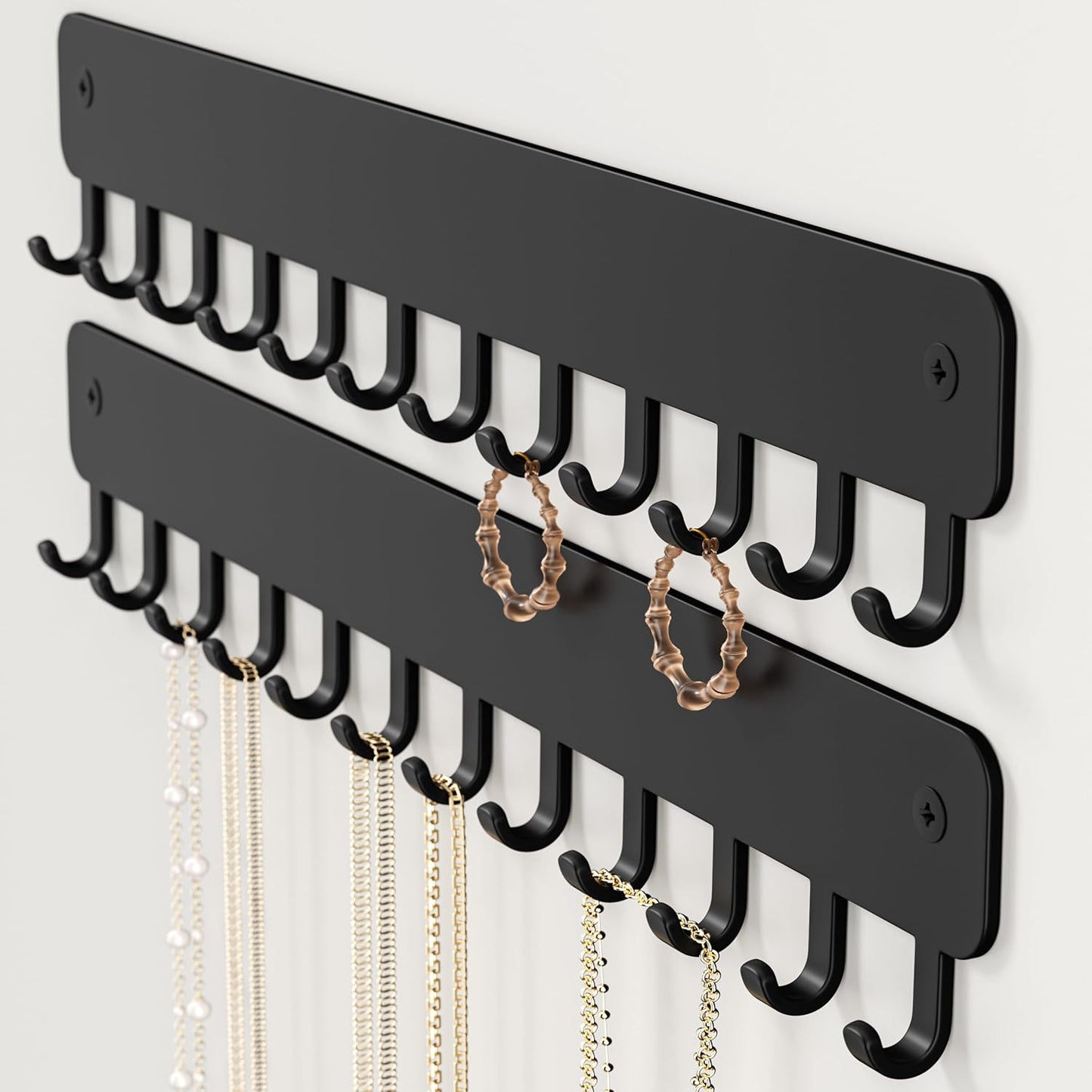 Organiz. collar perforado soporte pared ganchos 2 Uds negro