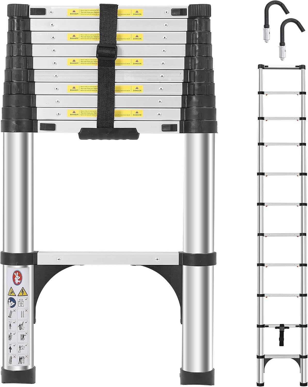 Escalera telescópica aluminio 10.5ft plegable con botón