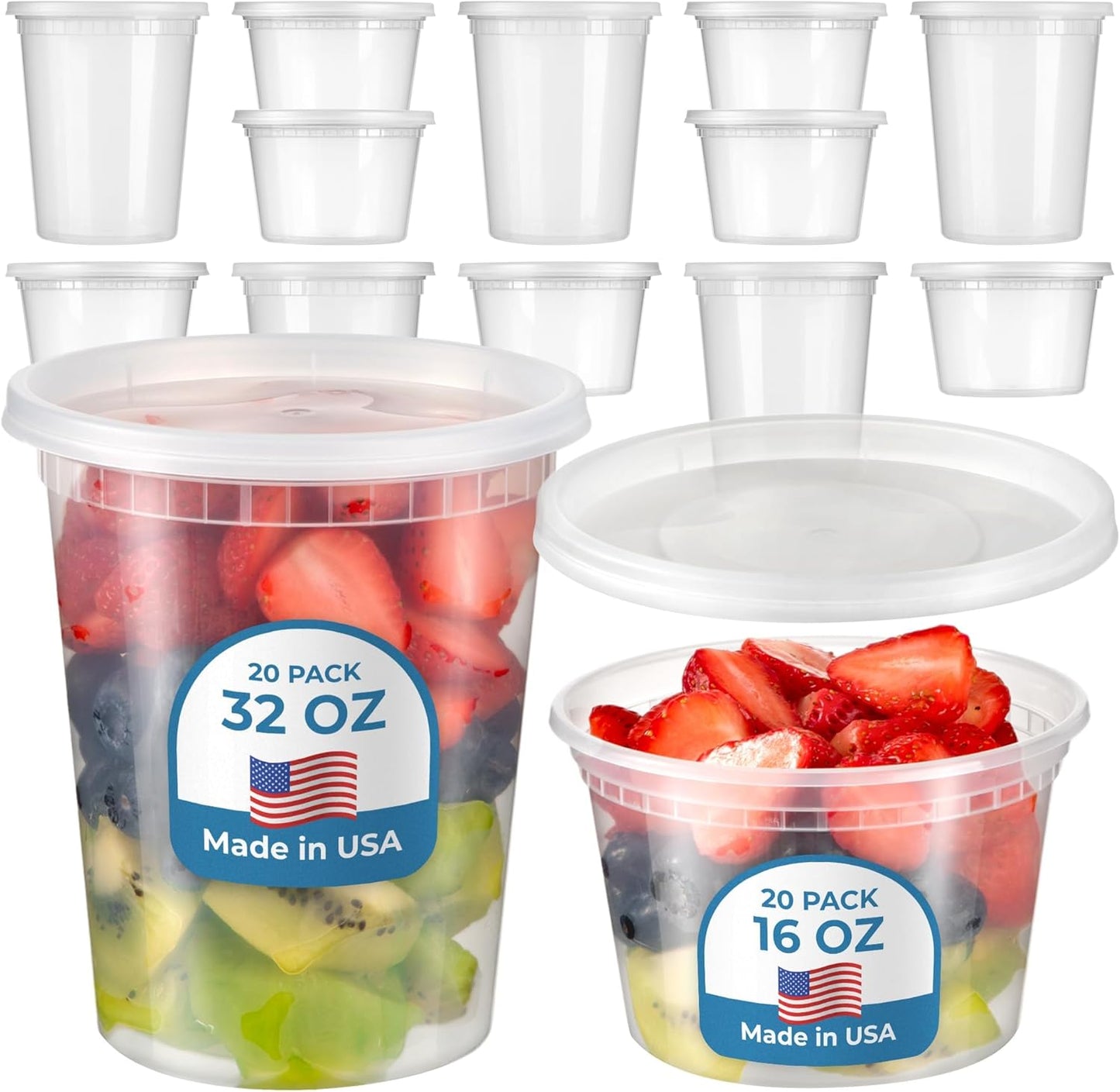 40 Recipientes 16-32oz Plástico Transparente con Tapa