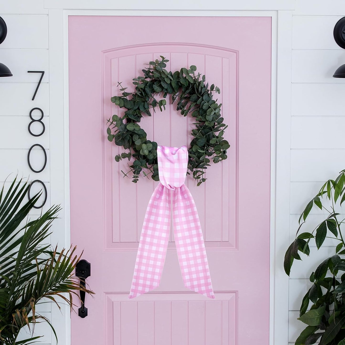 Cinta corona rosa 55.5" algodón cuadros niña decoración