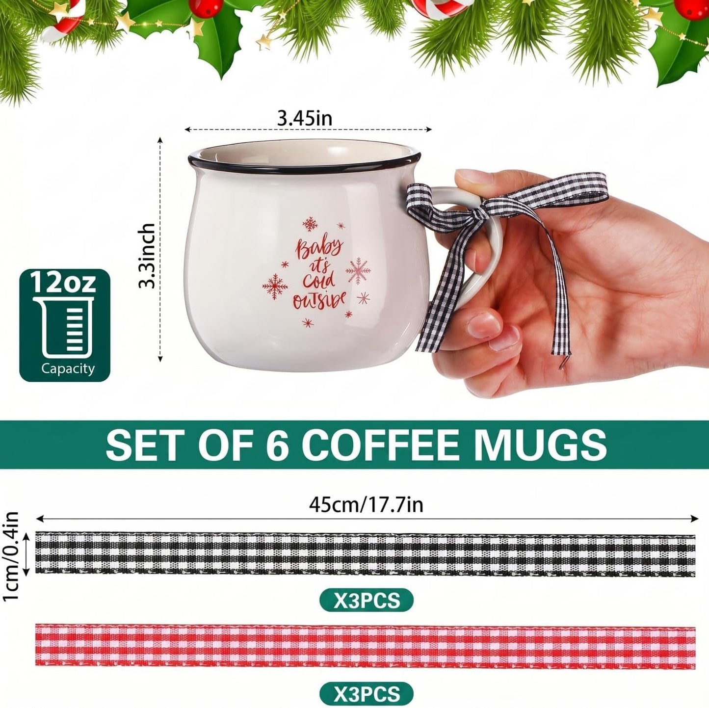 Set 6 Tazas Cerámica 12oz Regalo Chocolate Caliente Navidad