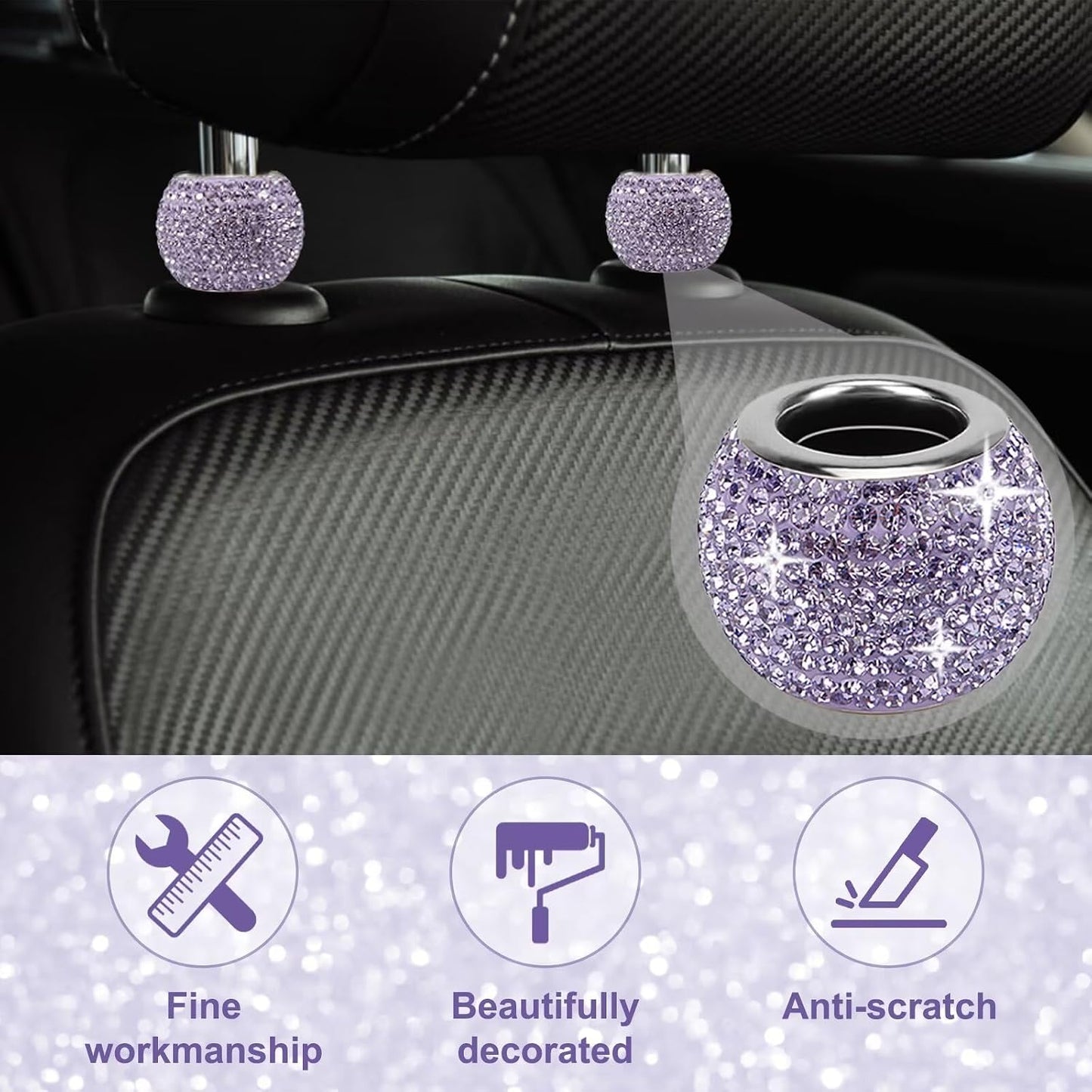 4 Pzas Anillos Decoración Reposacabezas Coche con Strass