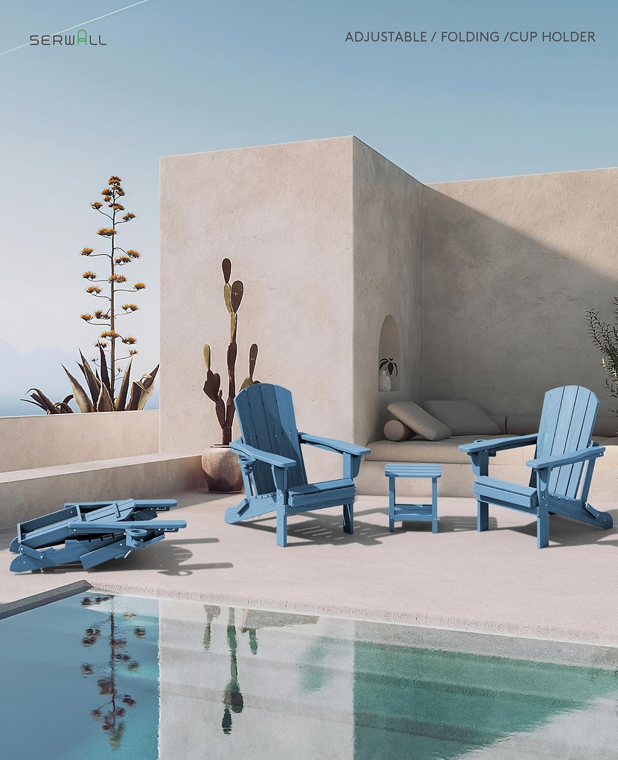 Silla Adirondack Plegable Ajustable con Portavasos HDPE