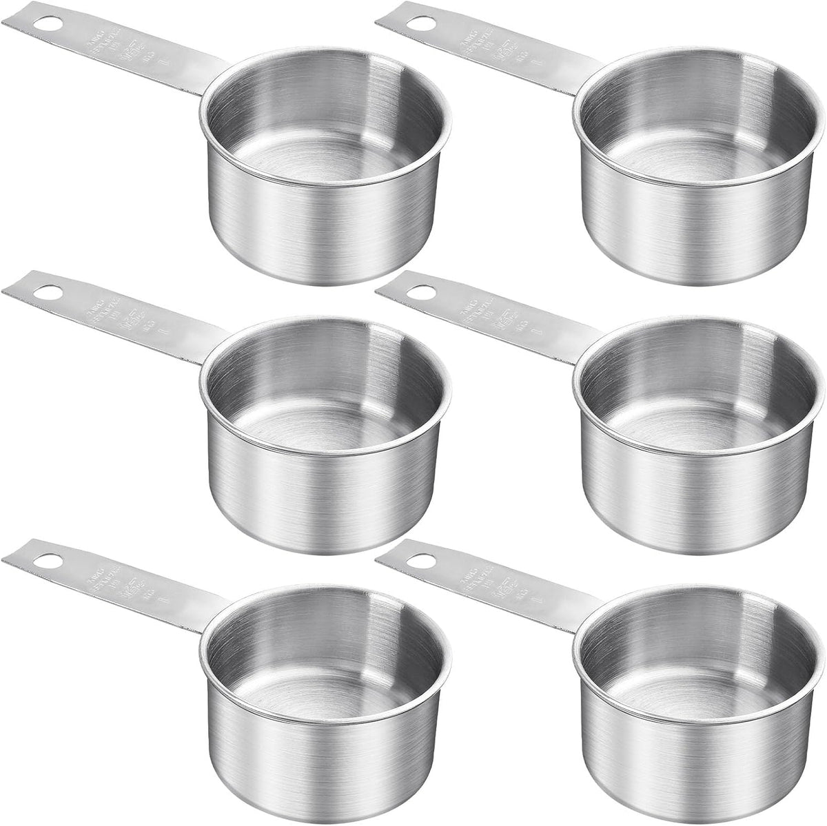 6 Tazas Medidoras Acero Inox 8.5oz con Cucharas Grabadas