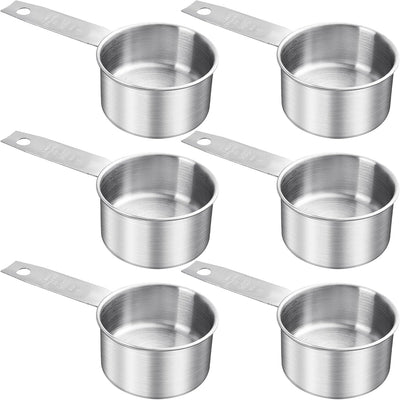 6 Tazas Medidoras Acero Inox 8.5oz con Cucharas Grabadas