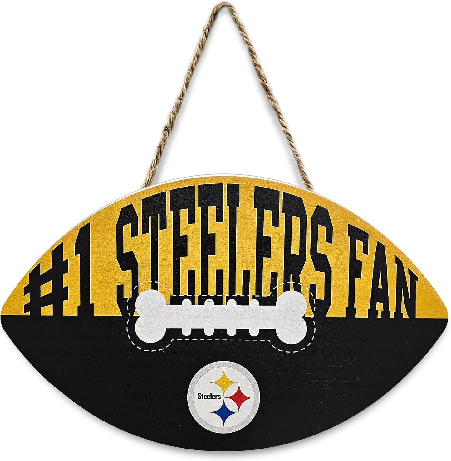 Letrero fútbol americano Steelers hueso perro madera