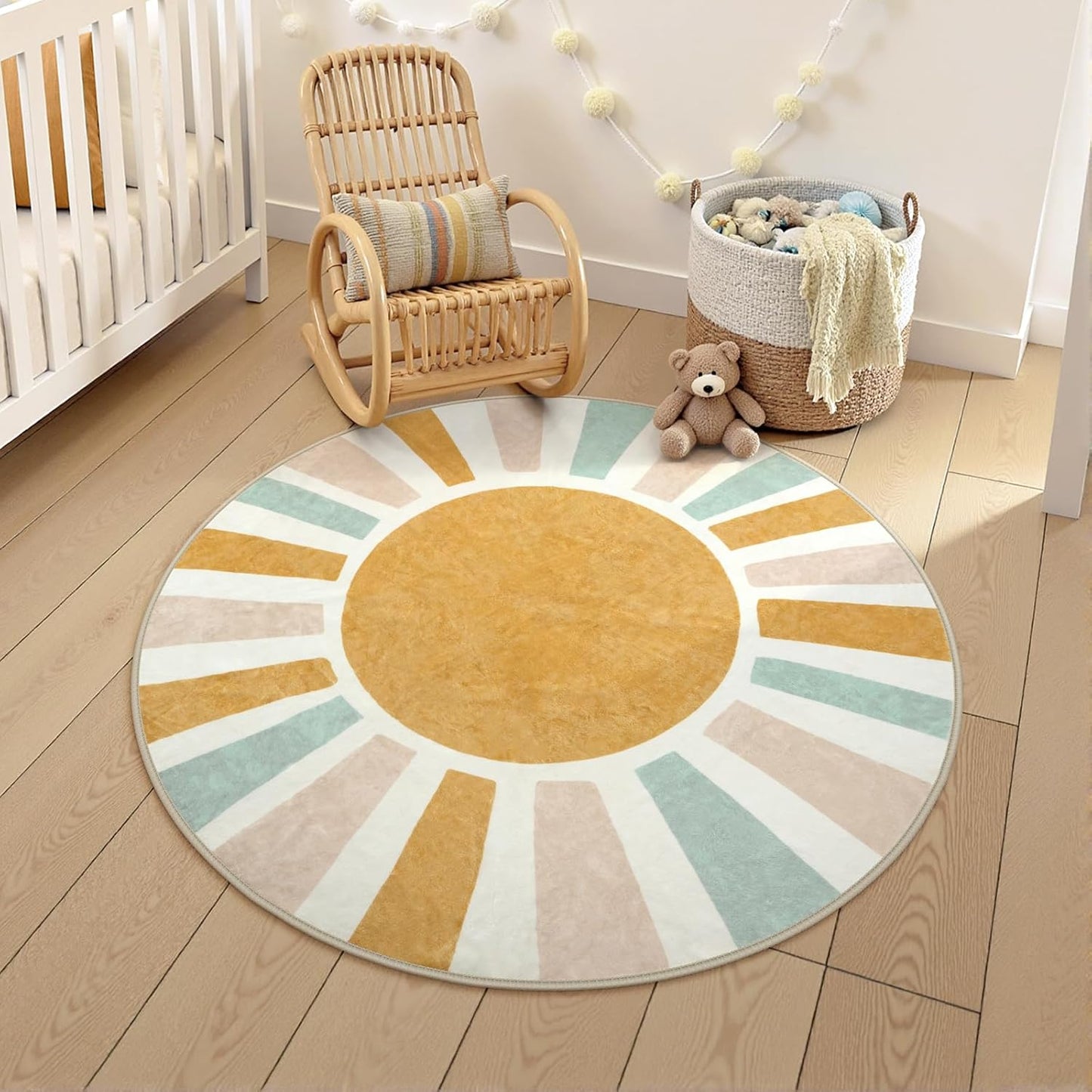 Alfombra redonda retro antiderrap para bebé dormitorio sala