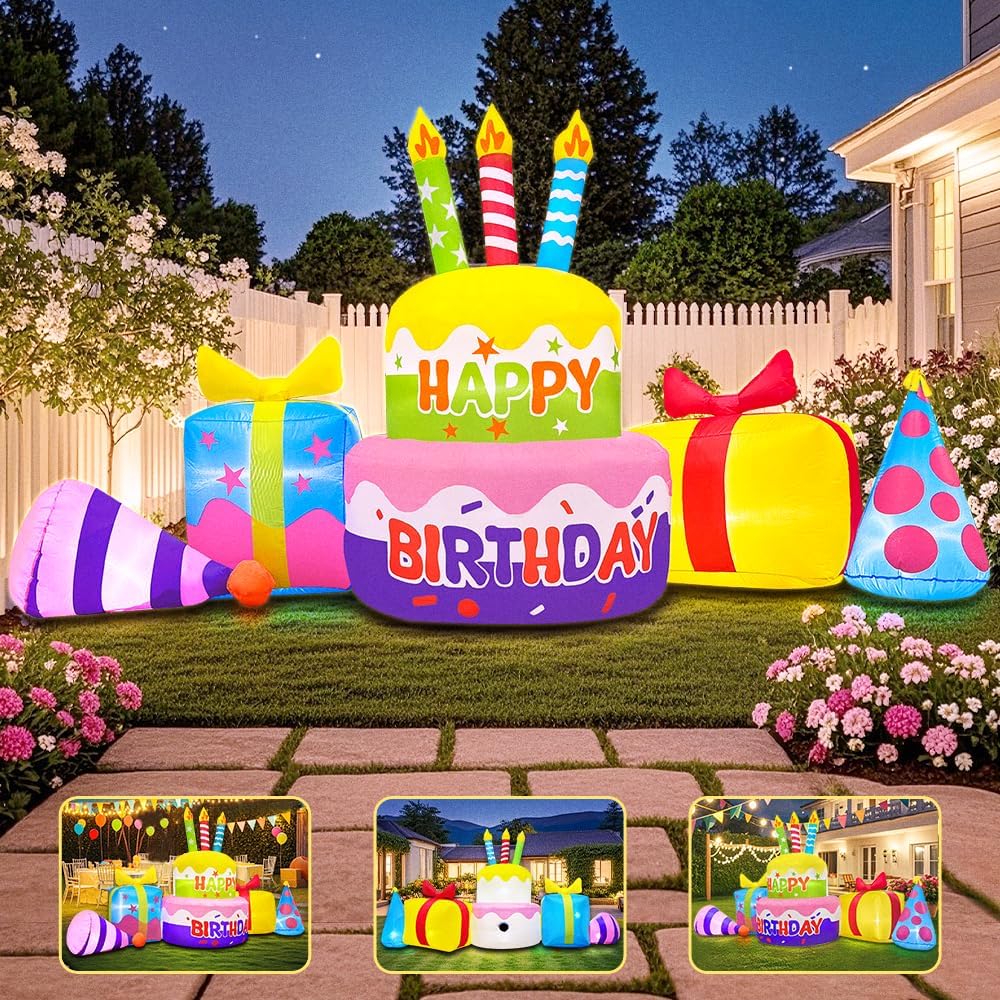 Decoración inflable cumpleaños 8ft con luces LED para
