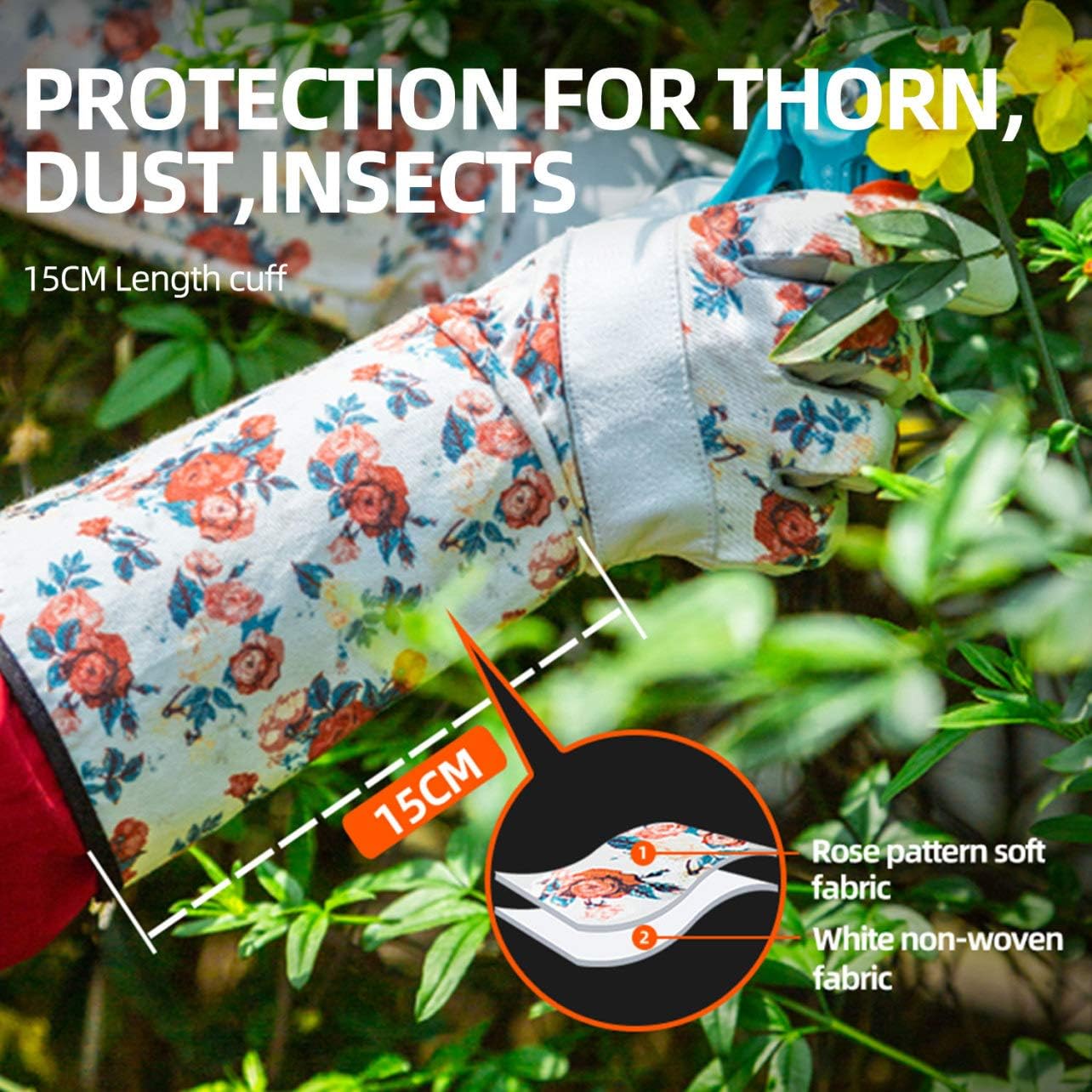 Guantes jardinería piel cabra puño largo alta destreza M blanco