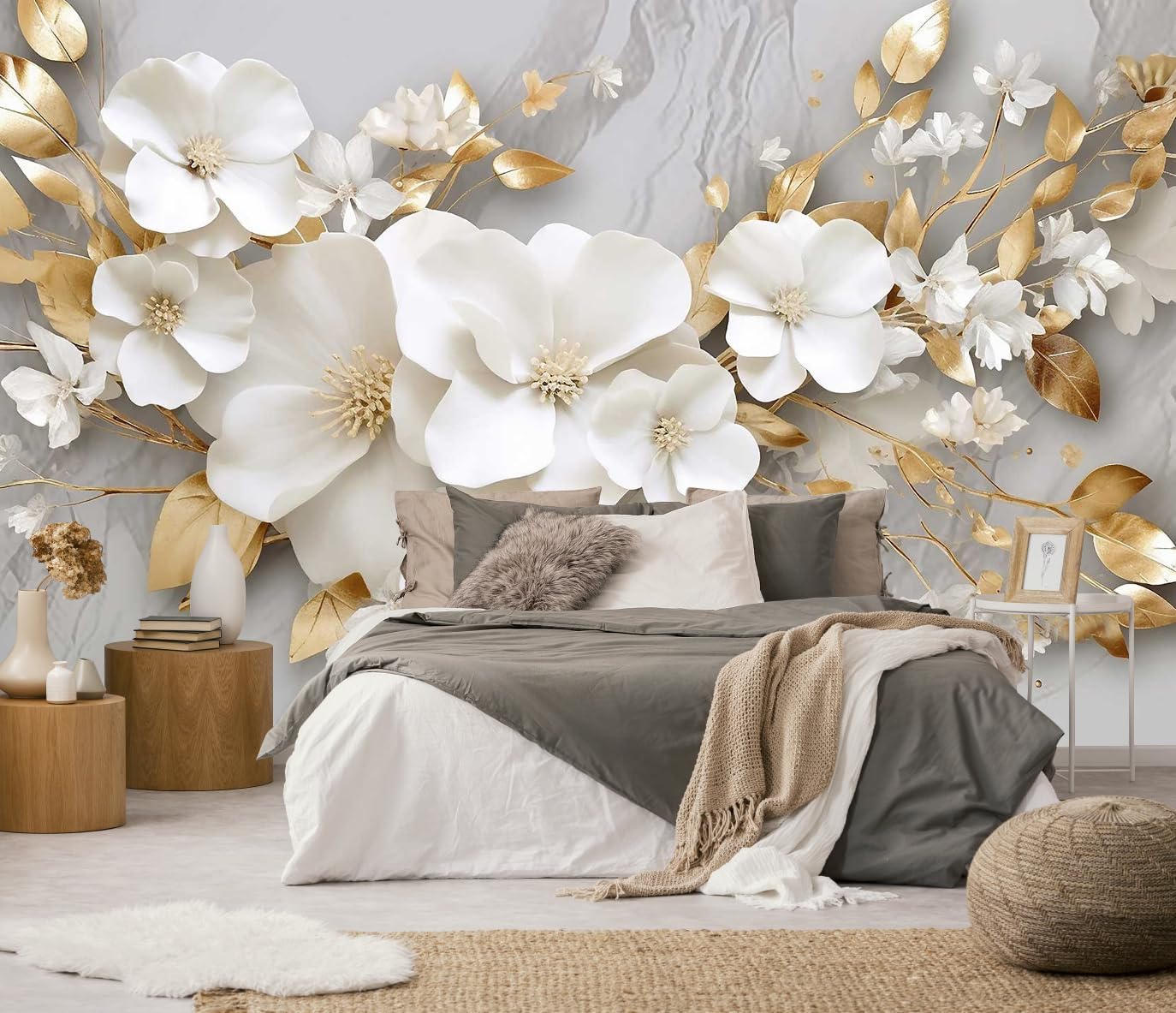 Papel tapiz 3D abstracto beige flor sala dormitorio