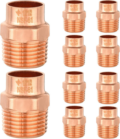 10 Accesorios Cobre 1/2pulg C x MNPT Conexión Soldadura