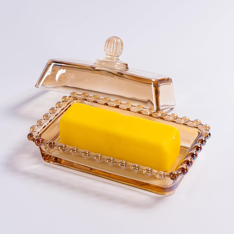 Mantequillera Vidrio Tapa Encimera Bandeja Cristal Champán
