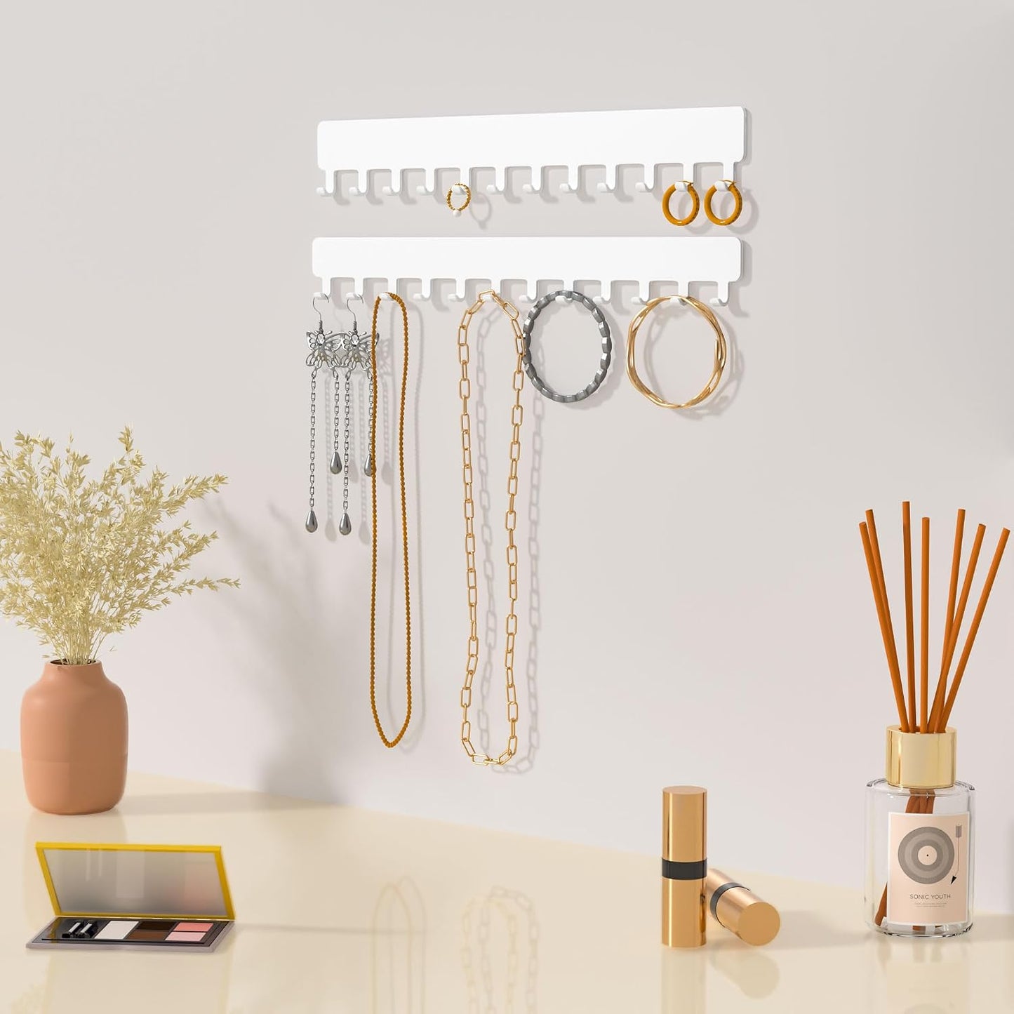 Soporte colgante joyas autoadhesivo pared set 2 blanco