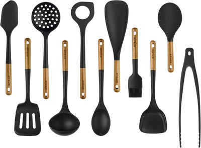 Set 11 Utensilios Silicona Mango Madera