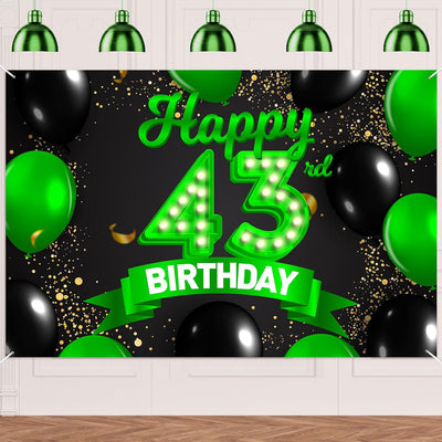 Cartel cumpleaños 43 verde y negro decoración confeti mujer