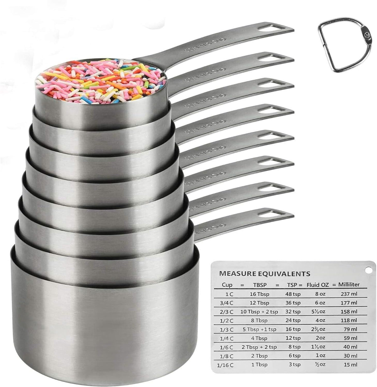 8 Pzas Tazas Medidoras Acero Inox Con Tabla Magnética