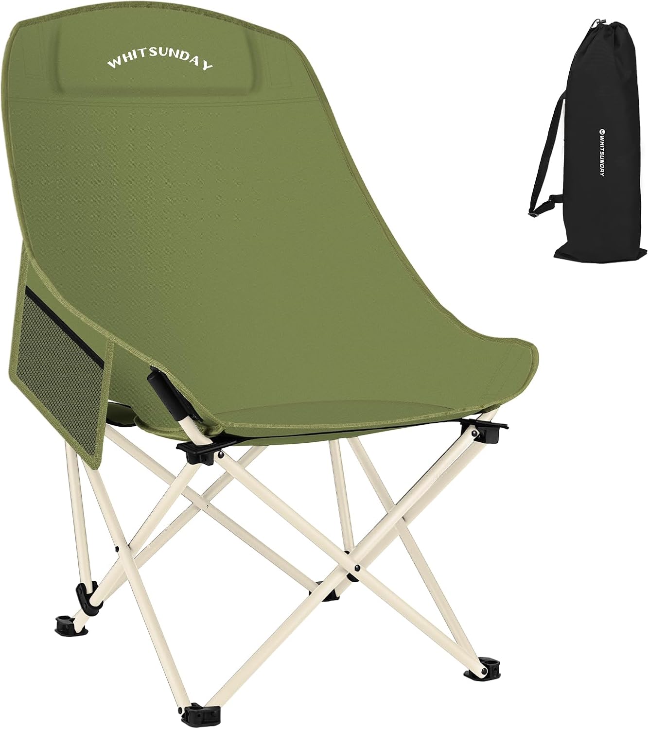 Silla camping plegable respaldo alto color verde