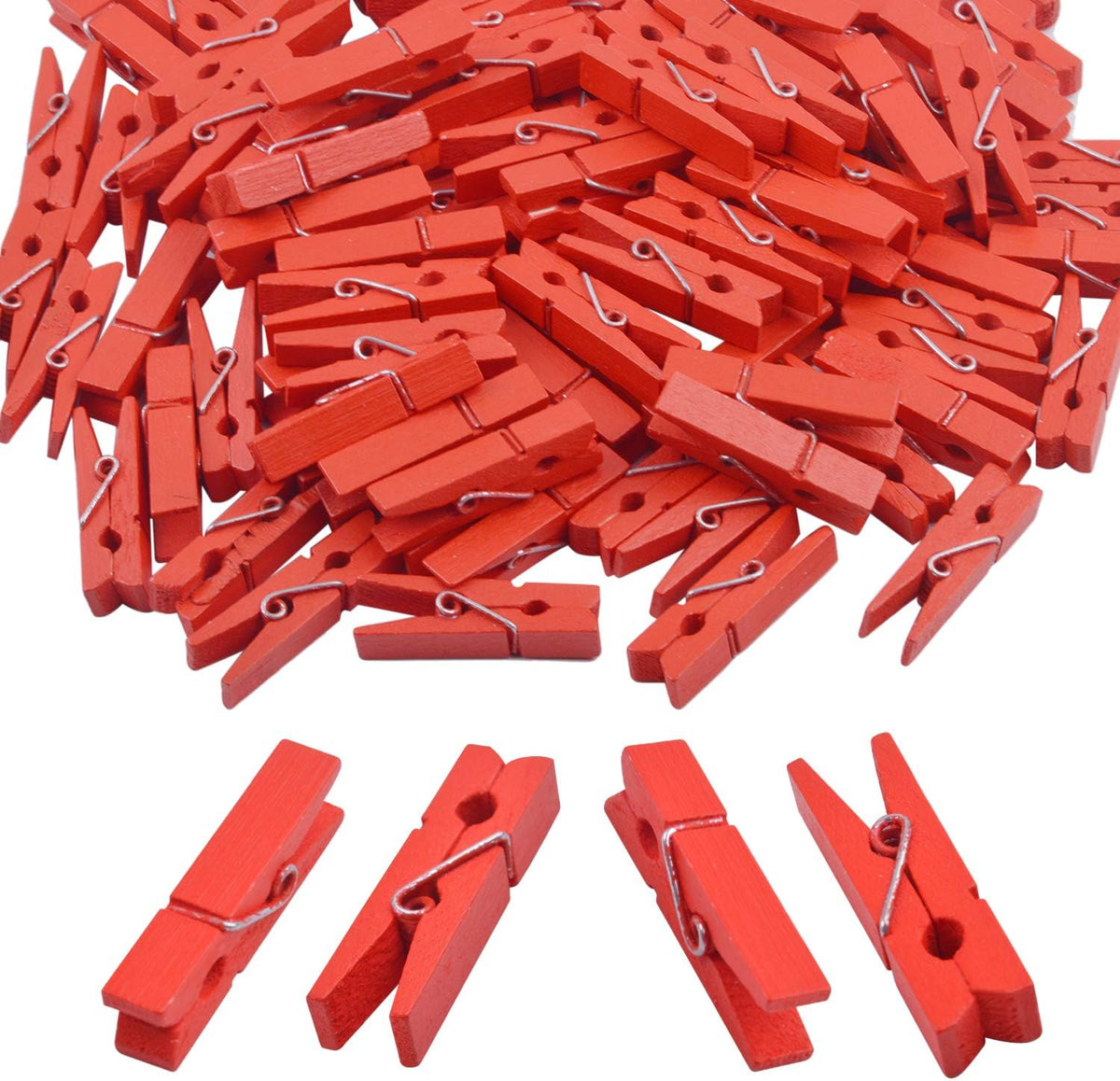 100 Pzas Clip de papel madera roja para ropa y fotos