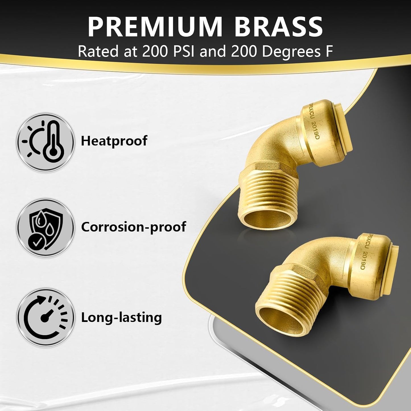 2 Accesorios Latón Push Fit 3/4pulg Con Clip Pex Cobre Cpvc