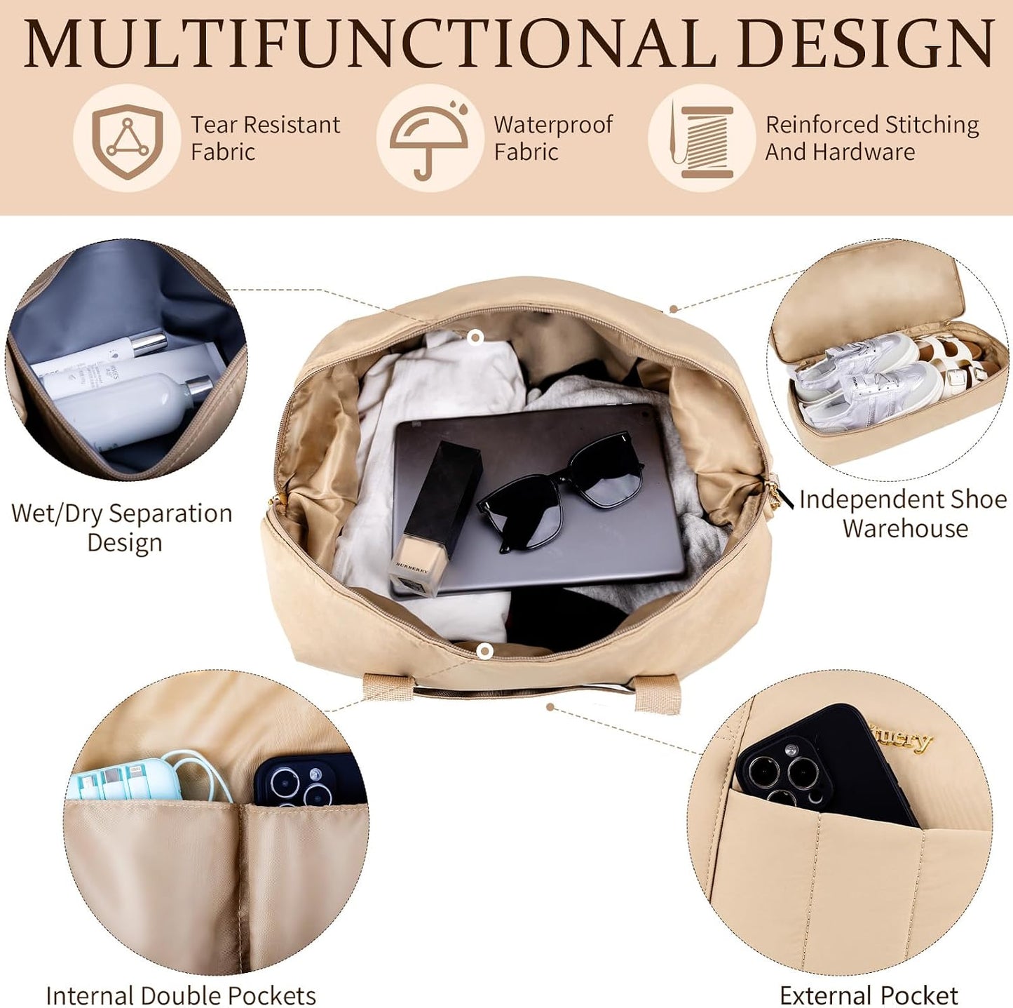 Bolsa viaje grande lona mujer con compartimento zapatos