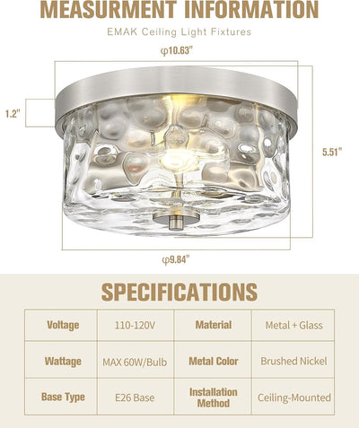 Lámpara techo moderna 11pulg níquel 2 luces dormitorio
