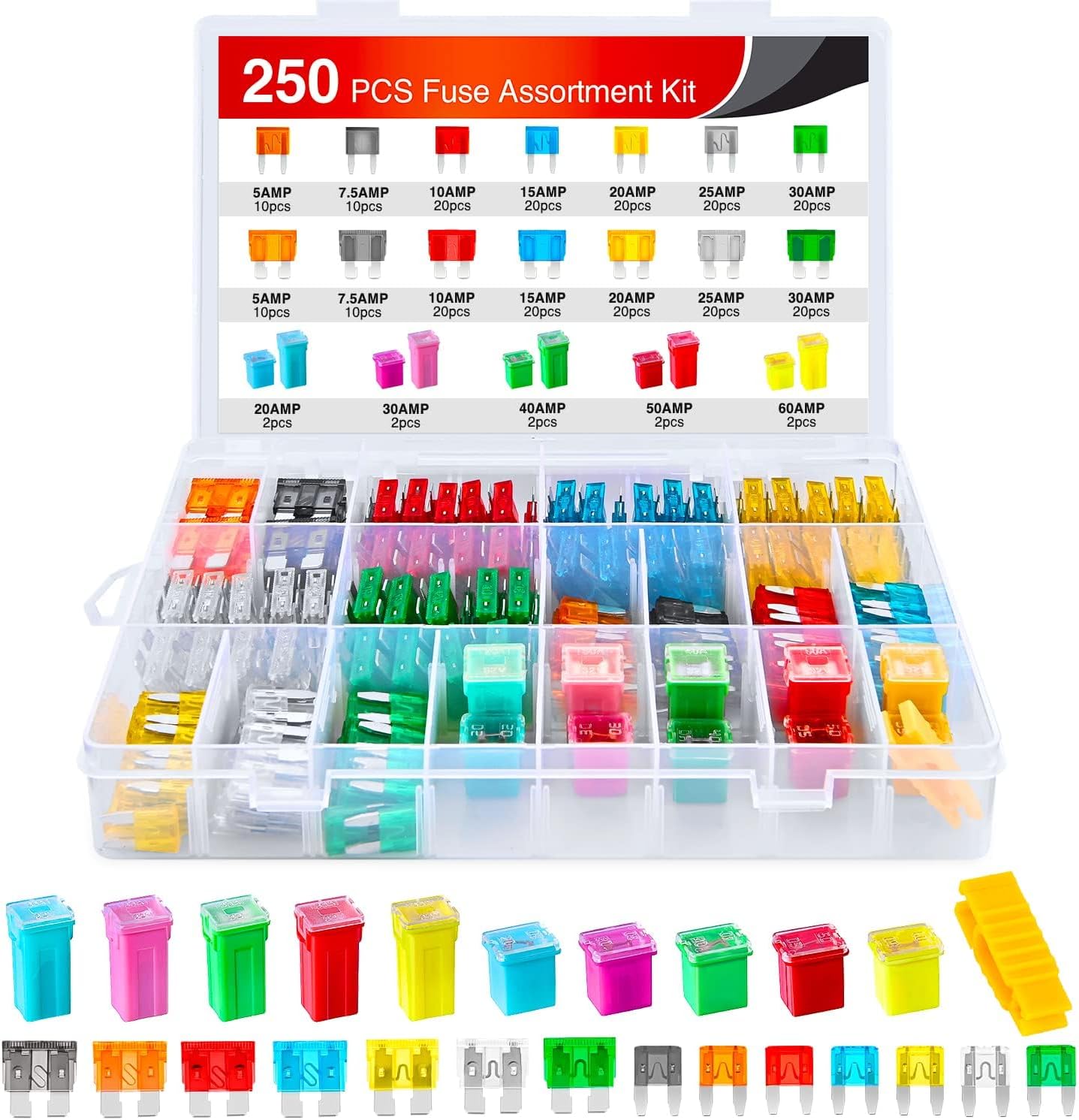 Set 250 fusibles automotrices tipo hoja 5A-60A