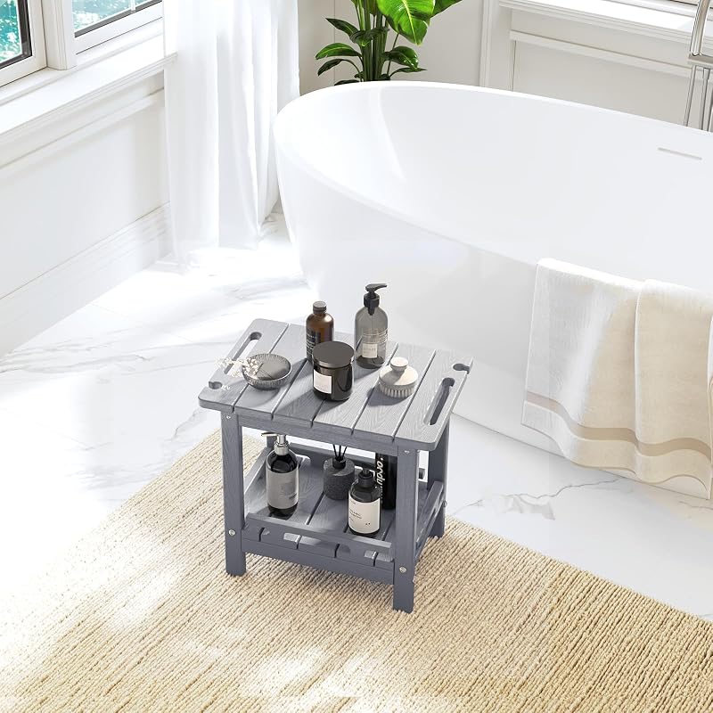 Banco ducha polietileno HD con mango gris uso interior