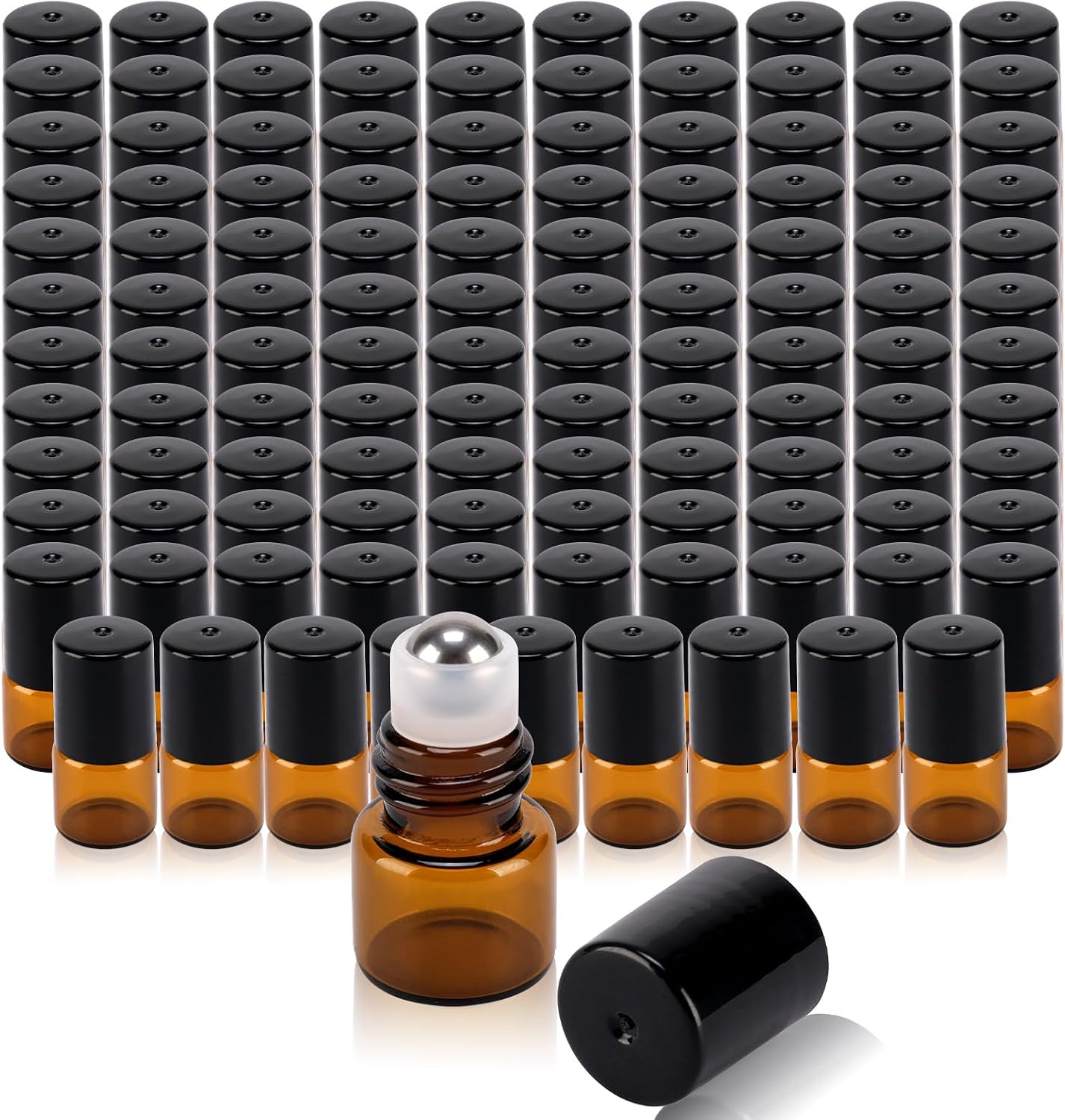 120 Botellas Vidrio Ámbar Aceites Esenciales con Aplicador Inox