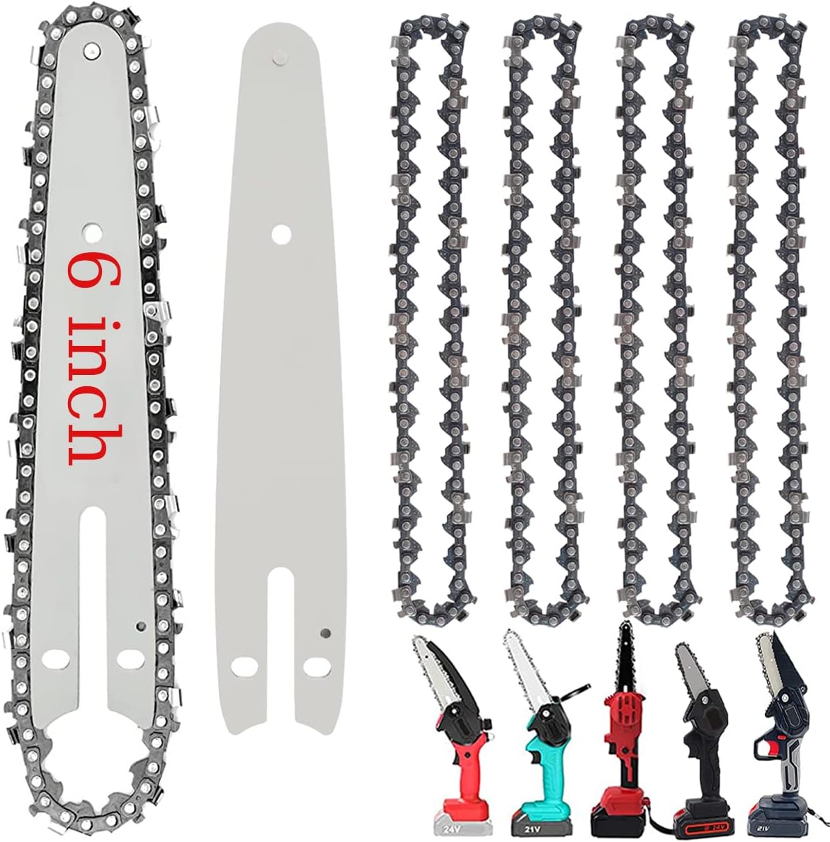 Cadena motosierra 6" set 5 cadenas 2 barras guía
