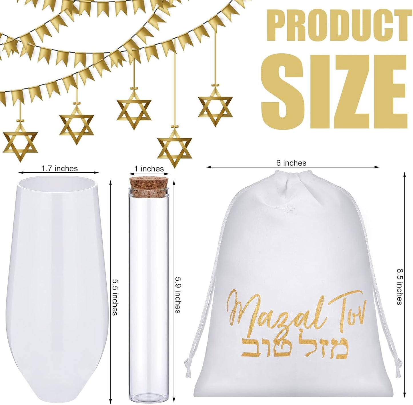 Set 3 vasos chuppah boda vidrio bolsa seda